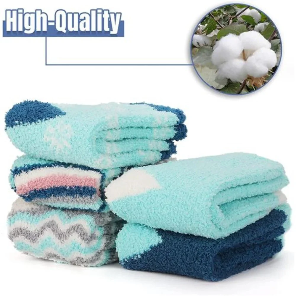 5 Pairs Women's Fluffy Plush Crew Slipper Sock For Girls Warm for Winter